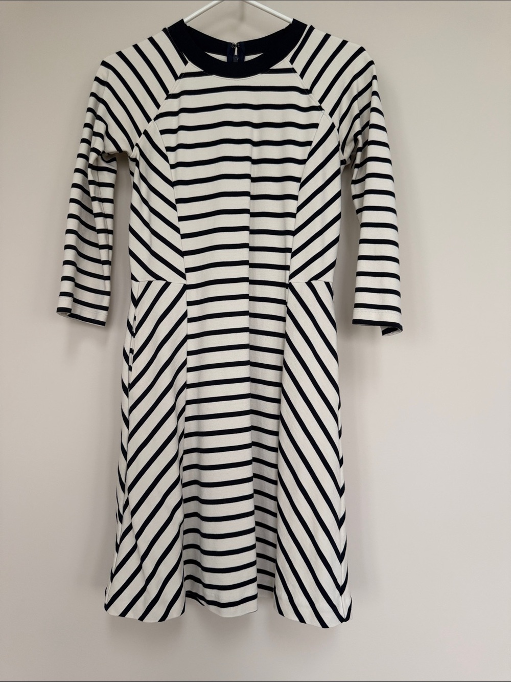 Banana Republic Black and White Striped Long Sleeve Midi Dress